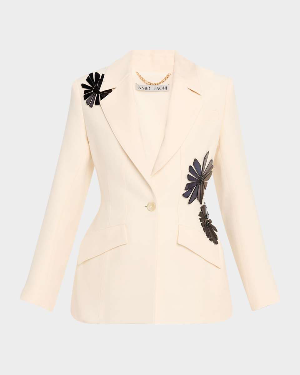Bianca Flower Embroidered Single-Breasted Blazer